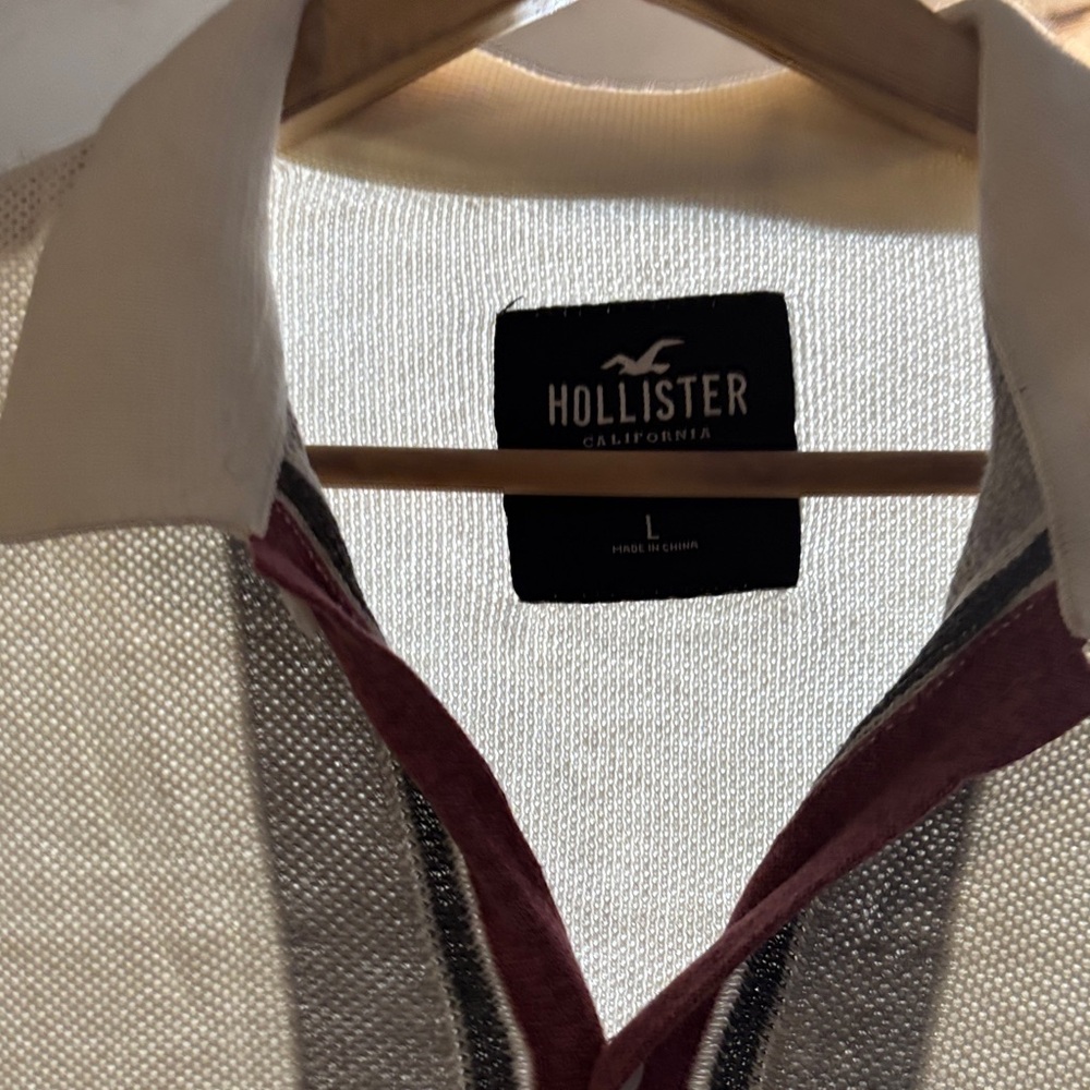 Hollister Cream Polo with Burgundy and Black Trim